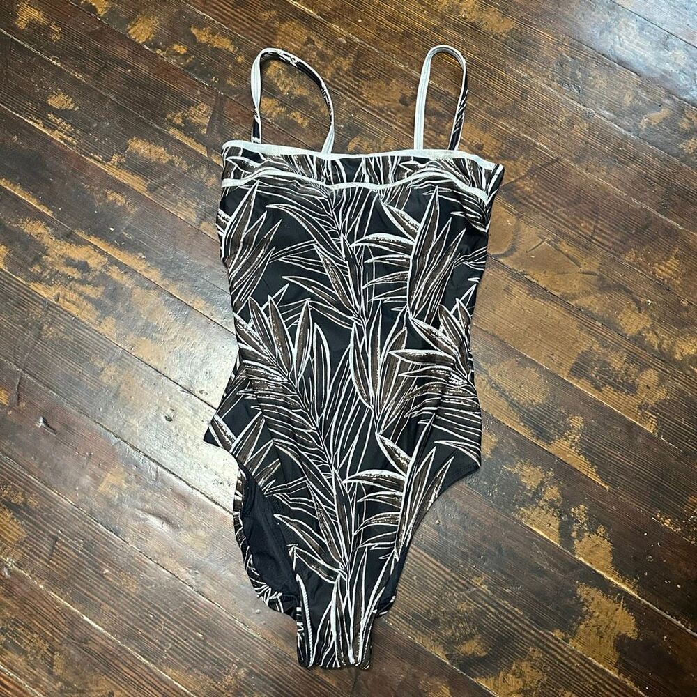 Gottex black & white leaf print 10 one piece swimsuit